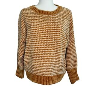 CYRUS Yellow Cream Striped Chenille Knit Pullover Sweater Cozy Casual Large